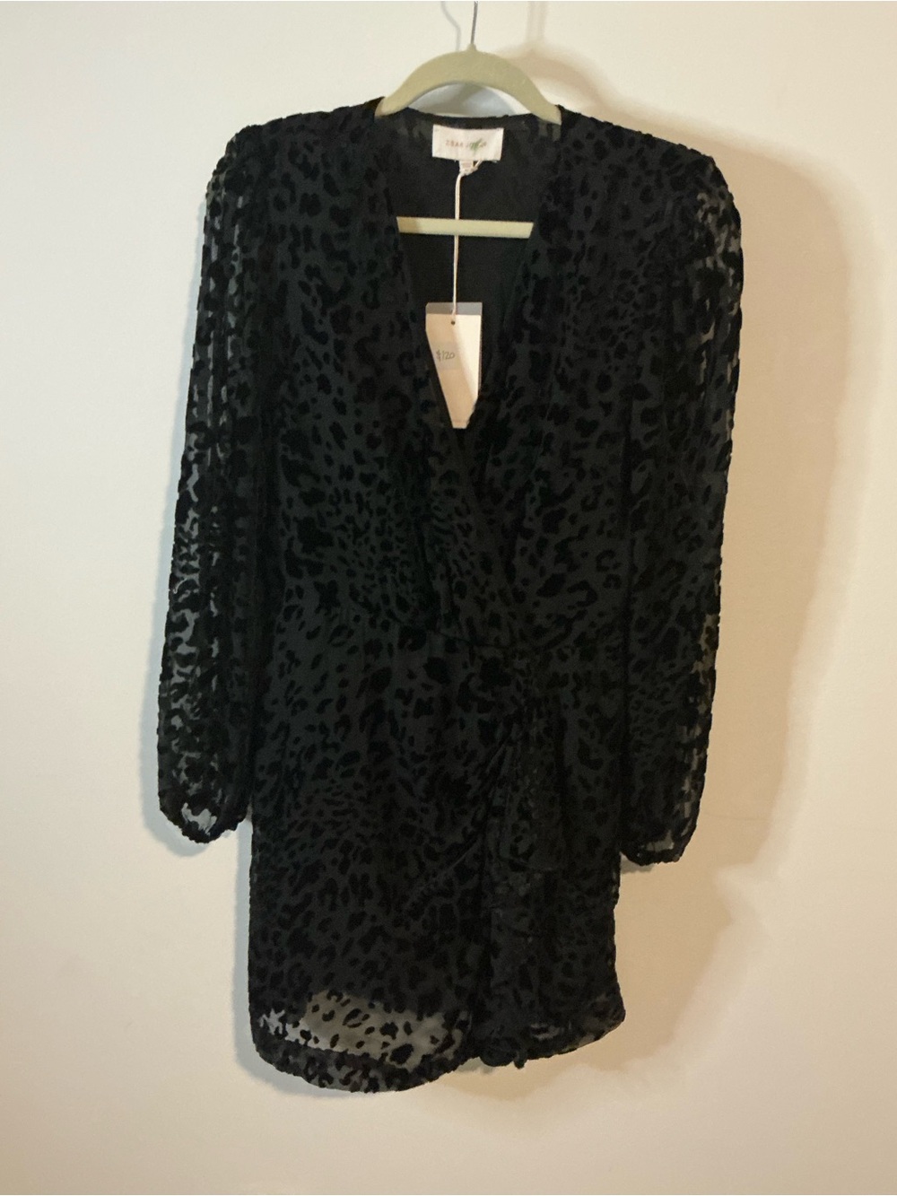 Dear John Black Velvet Burnout Long Sleeve Mini Dress